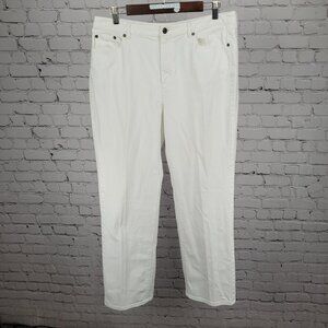 Talbots White Stretch Denim High Rise Straight Leg Jeans 14 (33x30)